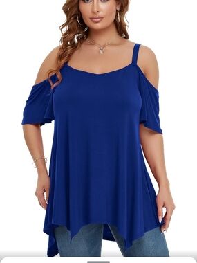 Plus Size Cold-Shoulder Tunic Top in Royal Blue